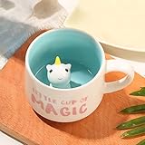 3D Einhorn Tasse aus Keramik, Einzigartige Handgefertigte Einhörner Kaffeetassen, Weihnachten Geschenk für Geburtstage, Frauen, Mädchen, Freundin (Einhorn)