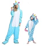Einhorn Kostüm Pyjama Pegasus Onesie Overall für Männer, Frauen, Kinder Halloween Party Onsie Overall Nachthemd Nachtwäsche Blau Pegasus S