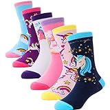 ANTSANG Kinder Socken für Mädchen Jungen Lustige Socken Baumwolle Geschenke Bunte Weich Neuheit Kindersocken Weihnachtsgeschenke 6 Paar(Einhorn I,5-8 Jahre)