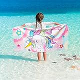WERNNSAI Einhorn Kinder Strandtuch – 76 x 150 cm Regenbogen Handtücher für Mädchen Schnell Trocknend Ultra Saugfähig Sandfrei Stranddecke Pool Reisen Schwimmen Duschtuch
